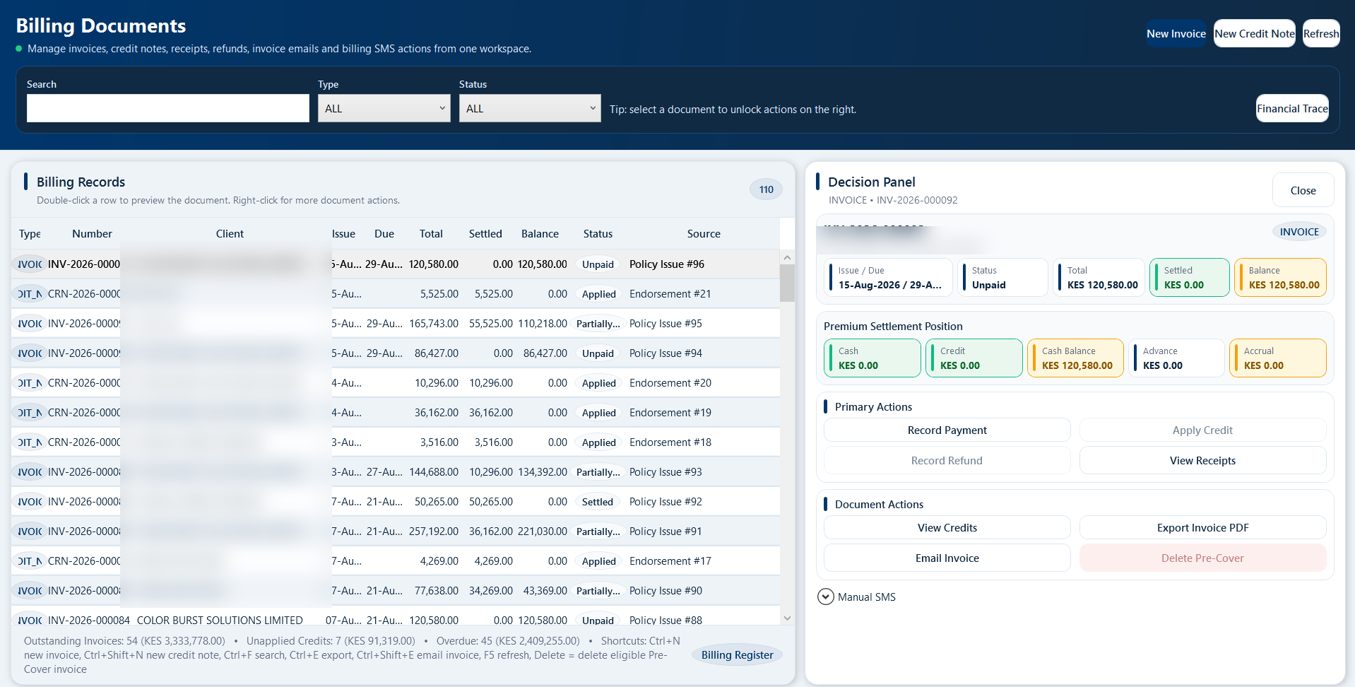 Billing Documents screenshot