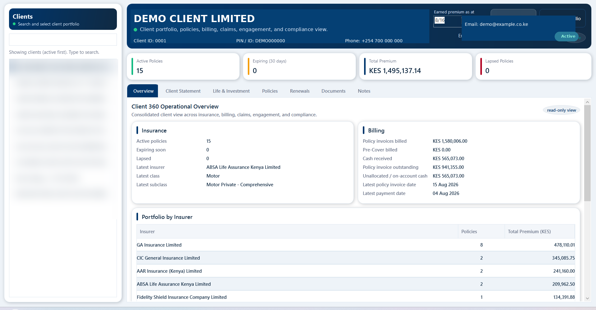 Client 360 View screenshot