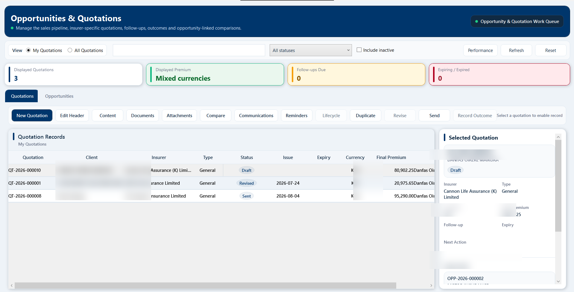 Opportunities & Quotations screenshot